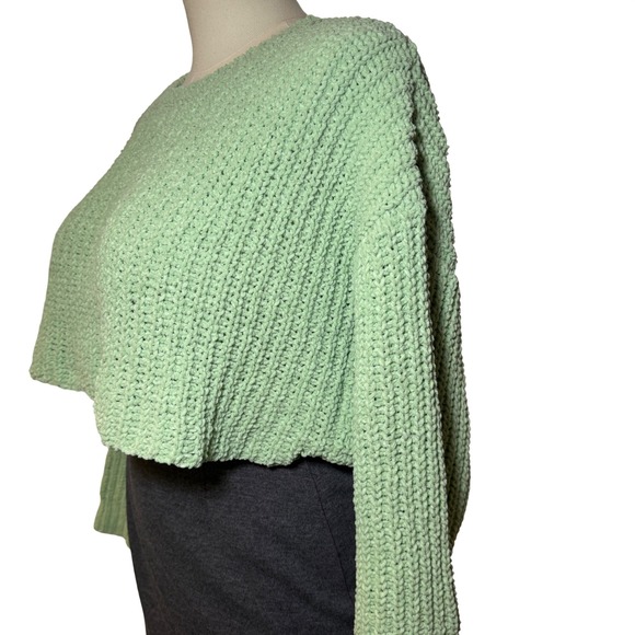 Altar'd State Mint Green Chenille Knit Cropped Sweater Oversized Small - Picture 2 of 7